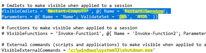 powershell jea: configuración permitida para ejecutar cmdlets 