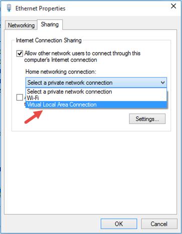Permitir que otros usuarios de la red se conecten a través de la conexión a Internet de esta computadora