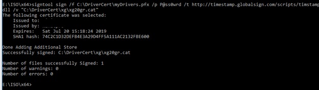 controlador de signo signtool en windows 10 x64 usando el archivo cert pfx