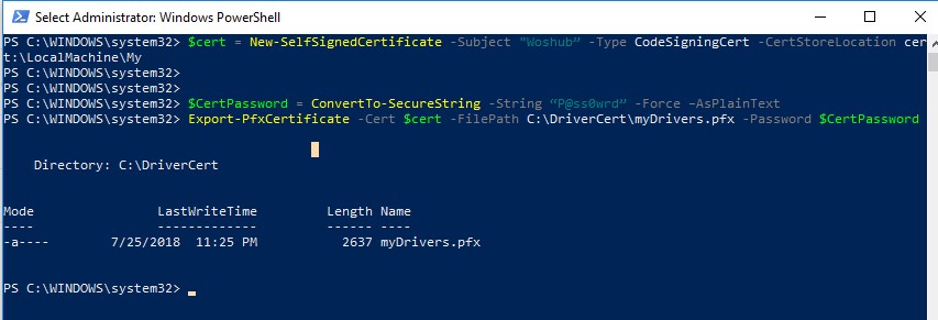 New-SelfSignedCertificate crear certificado usando powershell