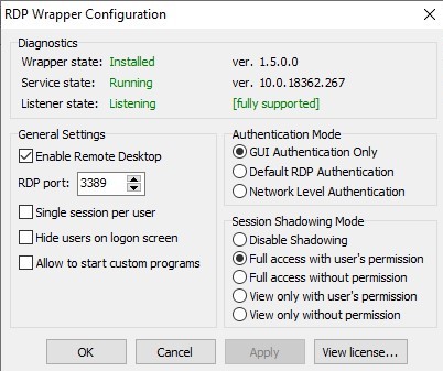 rdpwrapper es compatible con Windows 10 1909