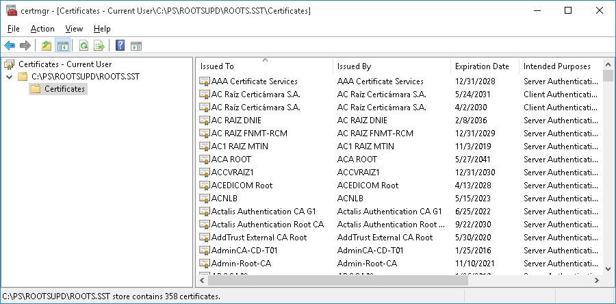 root.sst lista de certificados raíz MSFT de confianza