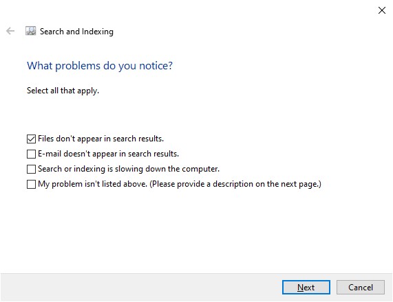 Los archivos no aparecen en los resultados de búsqueda en Windows 10