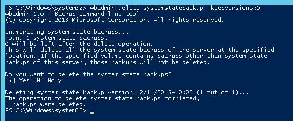 wbadmin eliminar systemstatebackup -keepversions: 0