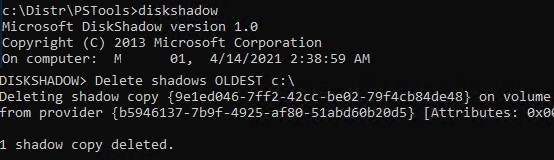 diskshadow eliminar la instantánea más antigua en Windows Server 2019