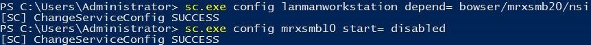 eliminar el controlador smb1 en el cliente: sc.exe config mrxsmb10 start = disabled