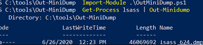 crear un volcado de lsass con powershell