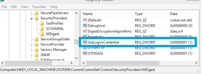 UseLogonCredential cambio en el registro