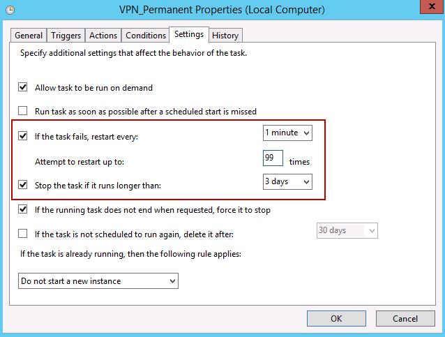 configuración de tareas vpn
