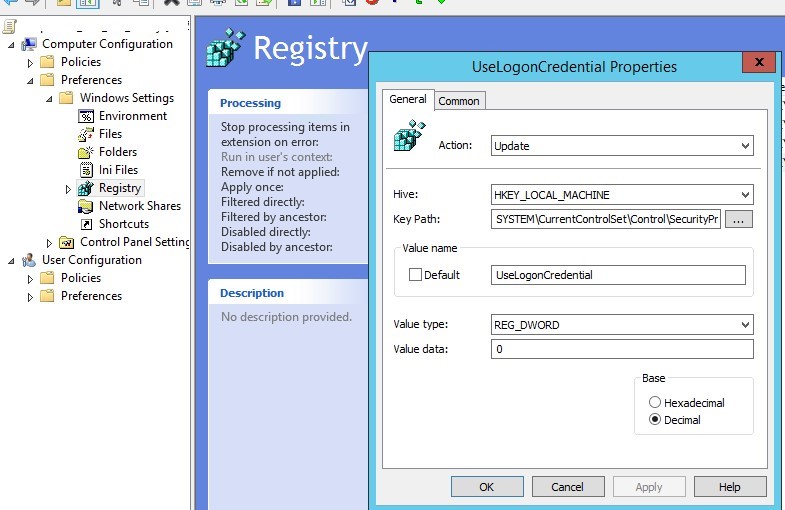 deshabilitar wdigest a través de la clave de registro UseLogonCredential