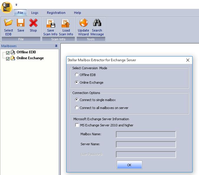 Stellar Mailbox Extractor - conectar intercambio en línea