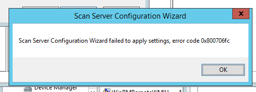El Asistente de configuración del servidor de escaneo no pudo aplicar la configuración, código de error 0x800706fc