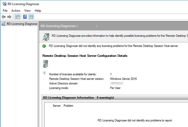 RD Licensing Diagnoser no identificó ningún problema de licencia para el servidor Host de sesión de escritorio remoto