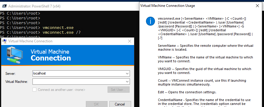 vmconnect.exe: conexión de la consola de la máquina virtual hyper-v