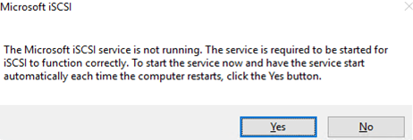 iniciar el servicio de iniciador de microsoft iscsi en el servidor de Windows