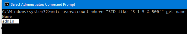cómo verificar el nombre de la cuenta de administrador de Windows incorporada por el conocido SID 500