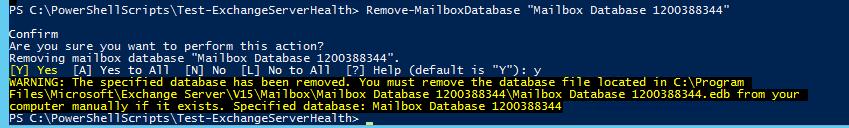 eliminar la base de datos predeterminada de Exchange 2010