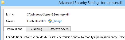 Propietario de termsrv.dll - TrustedInstaller