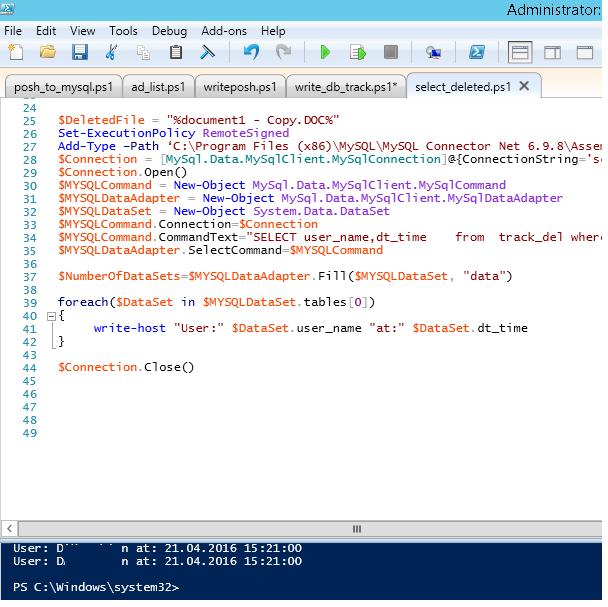 seleccione el evento de eliminación de archivos de mysql db