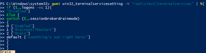 Verifique el modo de drenaje en el host de Windows Server 2016 rds a través de PowerShell