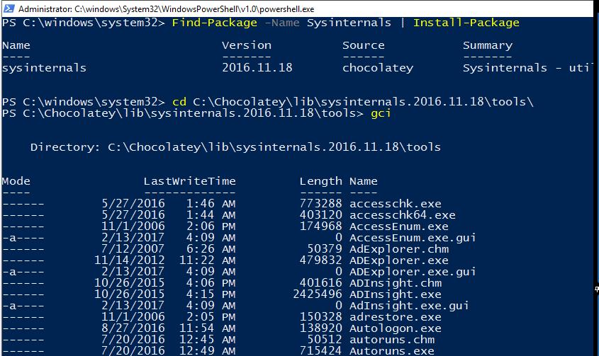 instalar herramientas Sysinternals de chokolatey