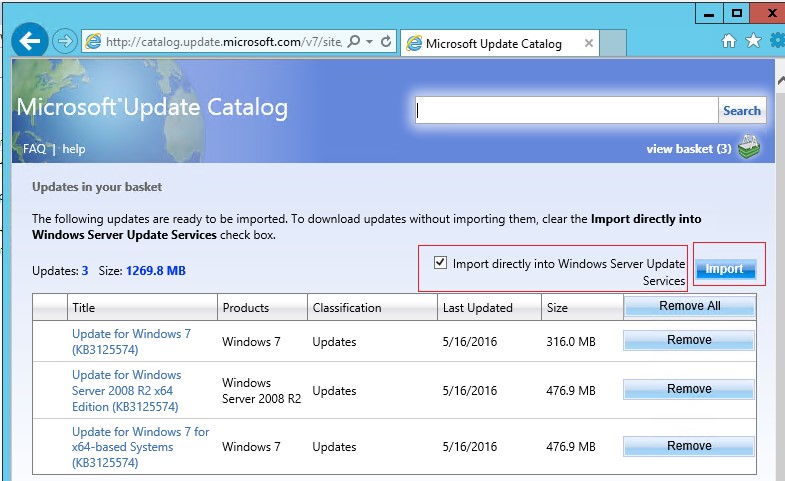 Importar directamente a Windows Server Update Services 