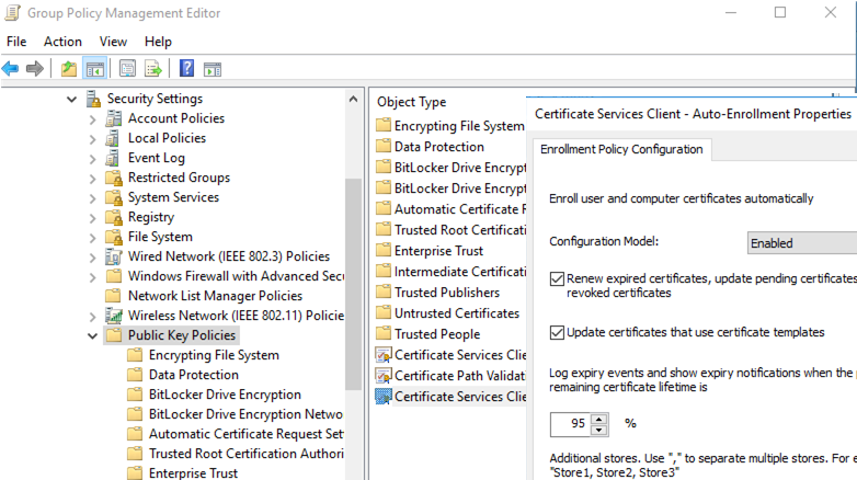 Configuración de la directiva de grupo de inscripción automática de certificados rdp