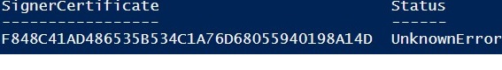 firma de script de PowerShell con certificado autofirmado - error desconocido