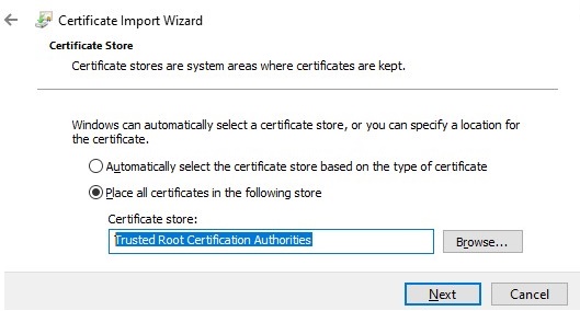 instalar el certificado en las autoridades de certificación raíz de confianza