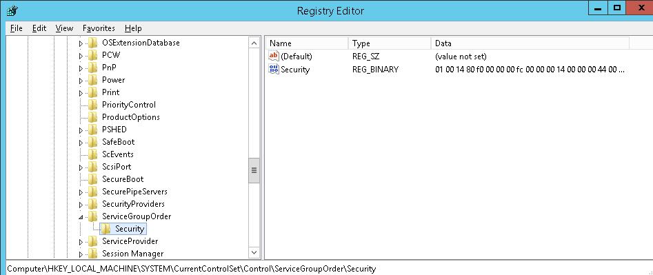 HKLM  SYSTEM  CurrentControlSet  Control  ServiceGroupOrder  Security 
