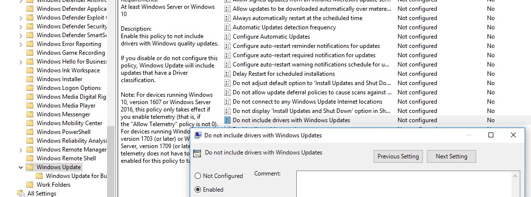 No incluya controladores con Windows Update - política de grupo