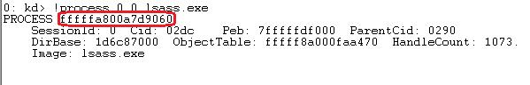 WinDbg: busque el proceso lsass.exe