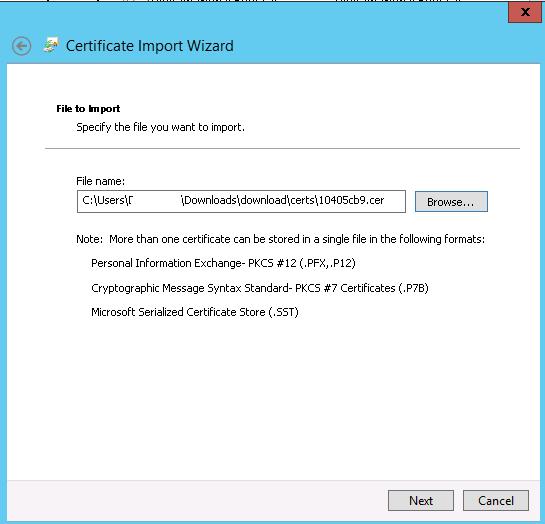 asistente de importación de certificados