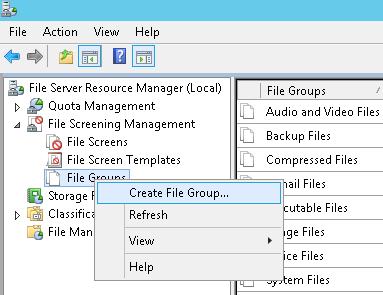 fsrm crear grupo de archivos