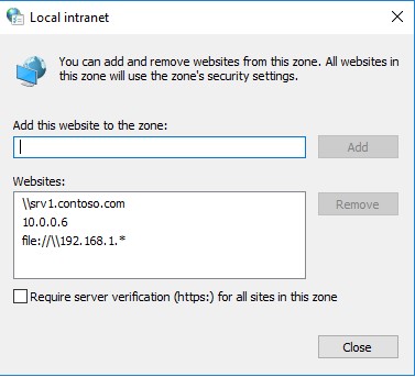 Agregar sitios web a la zona de intranet local