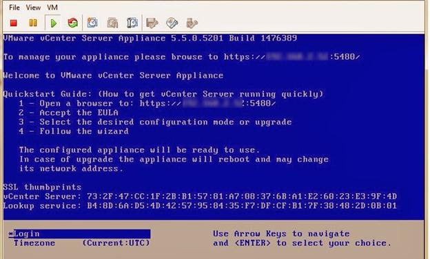 consola del dispositivo vcenter