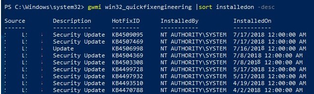 powershell: obtenga la última fecha de instalación de la actualización de seguridad