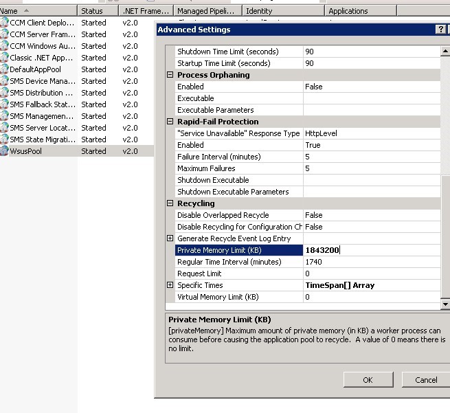 Uso de memoria privada en IIS