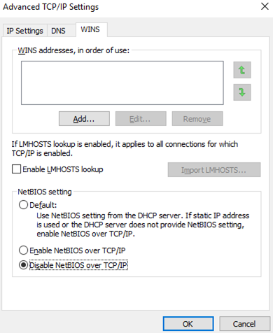 deshabilitar netbios en windows 10