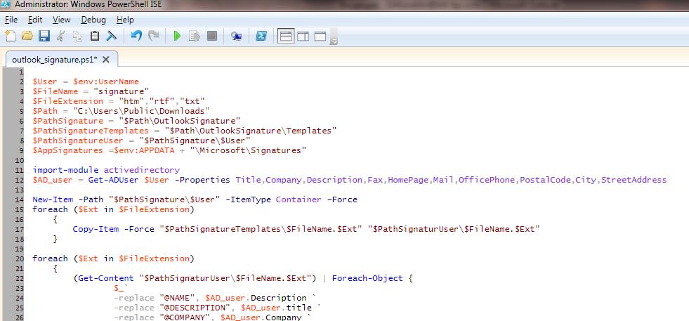 script de powershell para generar la firma de Outlook basada en la información del usuario del directorio activo