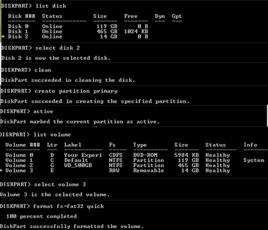diskpart: formato fat32