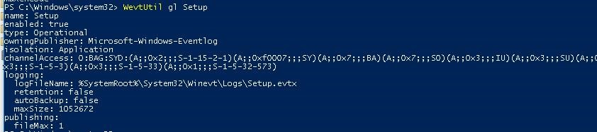 Configuración de WevtUtil gl: obtenga información detallada sobre el registro específico 