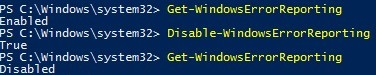 Cmdlet de PowerShell Disable-WindowsErrorReporting