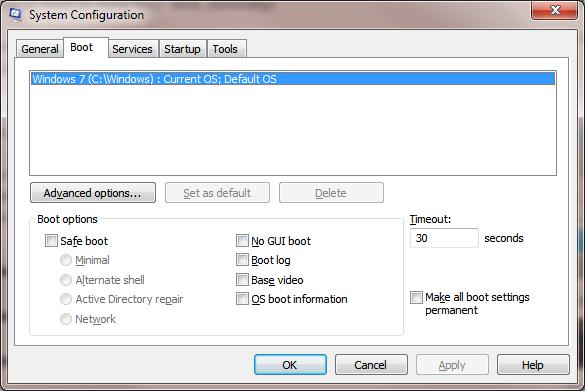 propiedades de arranque de msconfig