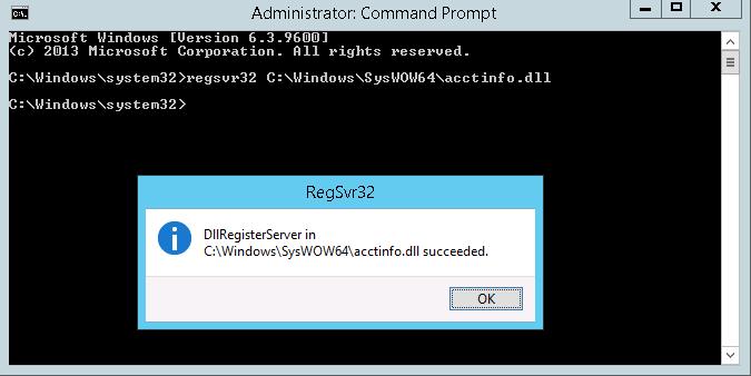 regsvr32 acctinfo.dll