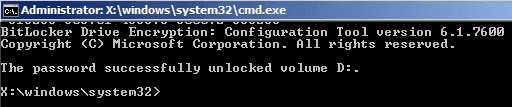 bitlocker La contraseña desbloqueó con éxito el volumen D :.