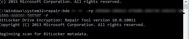 reparar-bde escanear metadatos de bitlocker