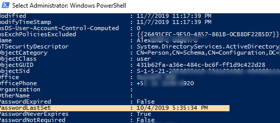get-aduser enumera todas las propiedades del objeto de usuario