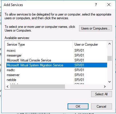 Confíe en esta computadora para la delegación a servicios específicos solamente -> Use Kerberos solamente » src=»https://informaticamadridmayor.es/wp-content/uploads/2021/06/informaticamadridmayor20210629132211.jpg» width=»545″ height=»378″ /></p>
<p>En la siguiente ventana, haga clic en <b>Usuarios</b> <b>y</b> <b>Ordenadores</b> y especifique el nombre del segundo servidor Hyper-V. En la lista de servicios disponibles, seleccione <b>Servicio de migración de sistemas virtuales de Microsoft</b>. </p>
<p><img decoding=