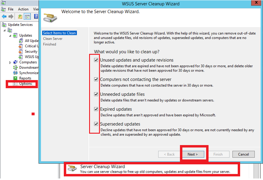 asistente de limpieza del servidor wsus